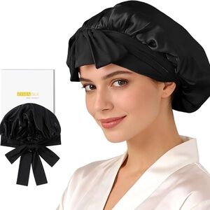 Black Momme Mulberry Silk Hair Bonnet